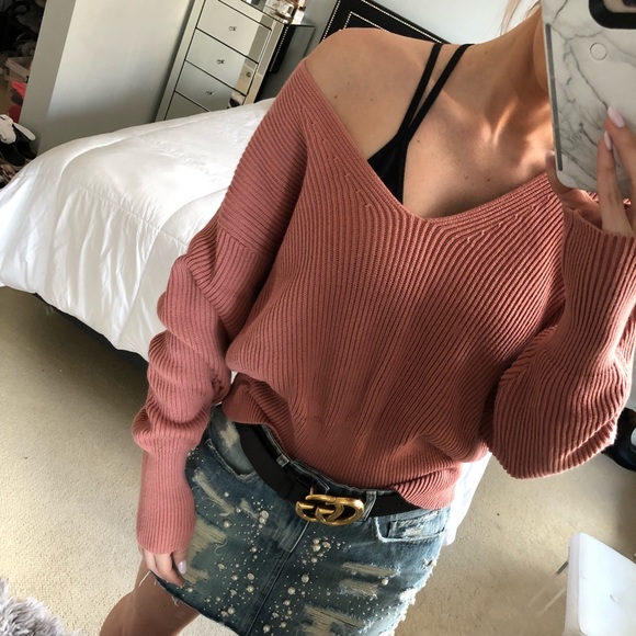 Free People V-Neck Knit Sweater Cinnamon Color - Picture 6 of 7